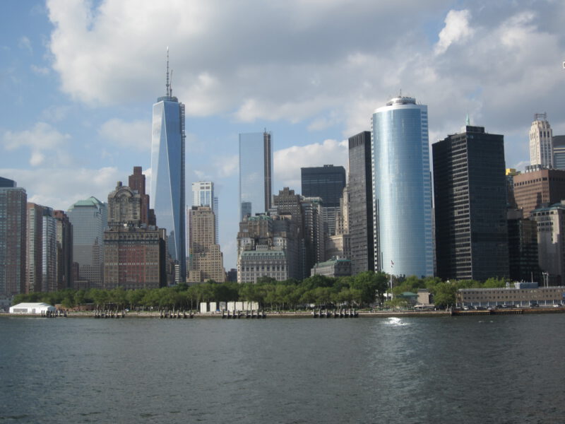Skyline from Staten Island Ferry with twin towers replacement