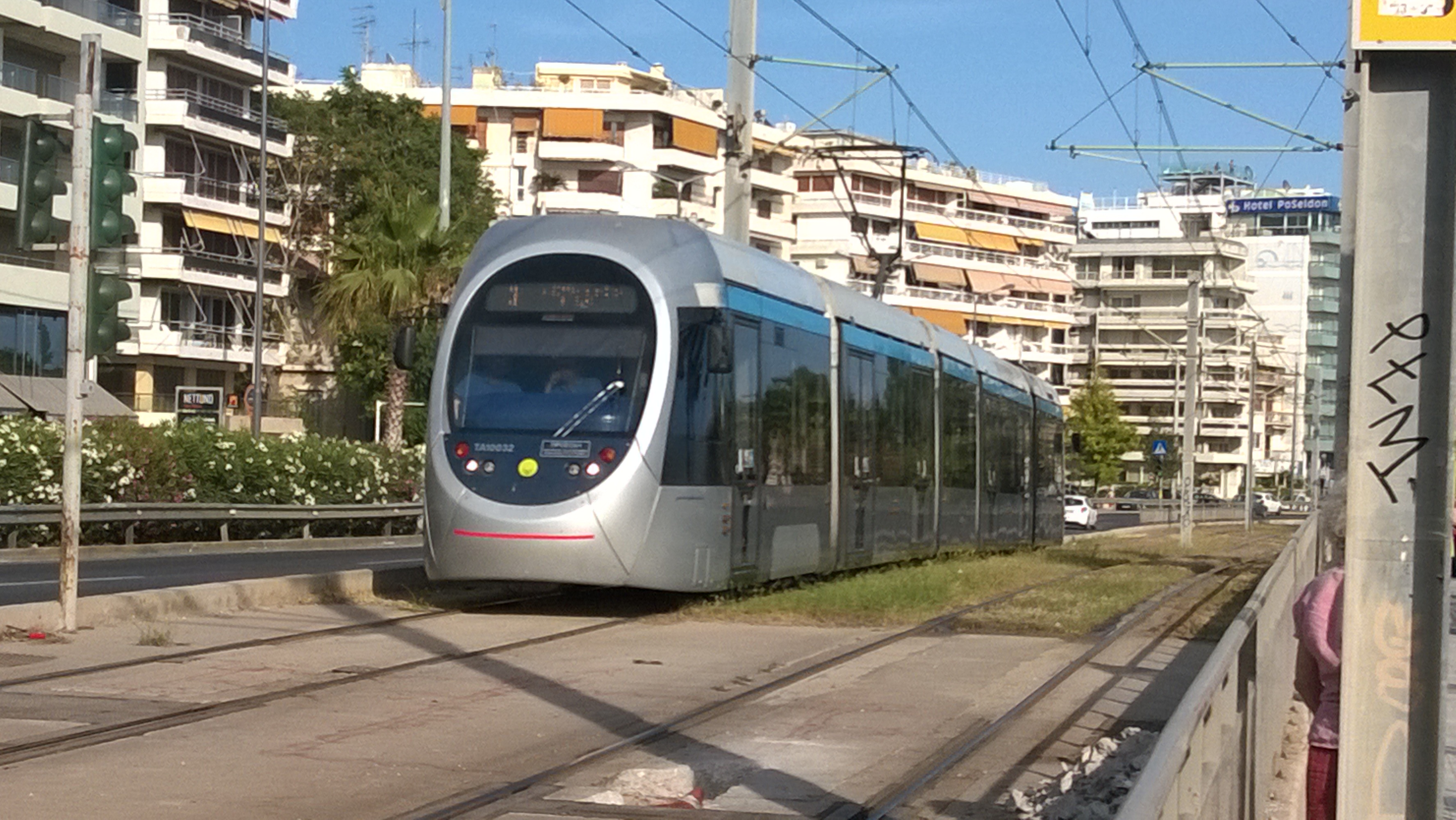 Seaside flats and the tram from Athens